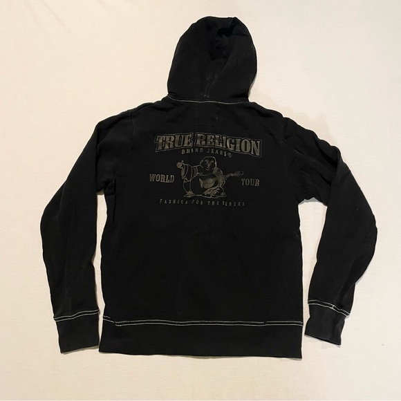 True Religion Zip Up Hoodie Mens Medium Buddha Guitar Logo Flaws - Picture 12 of 16